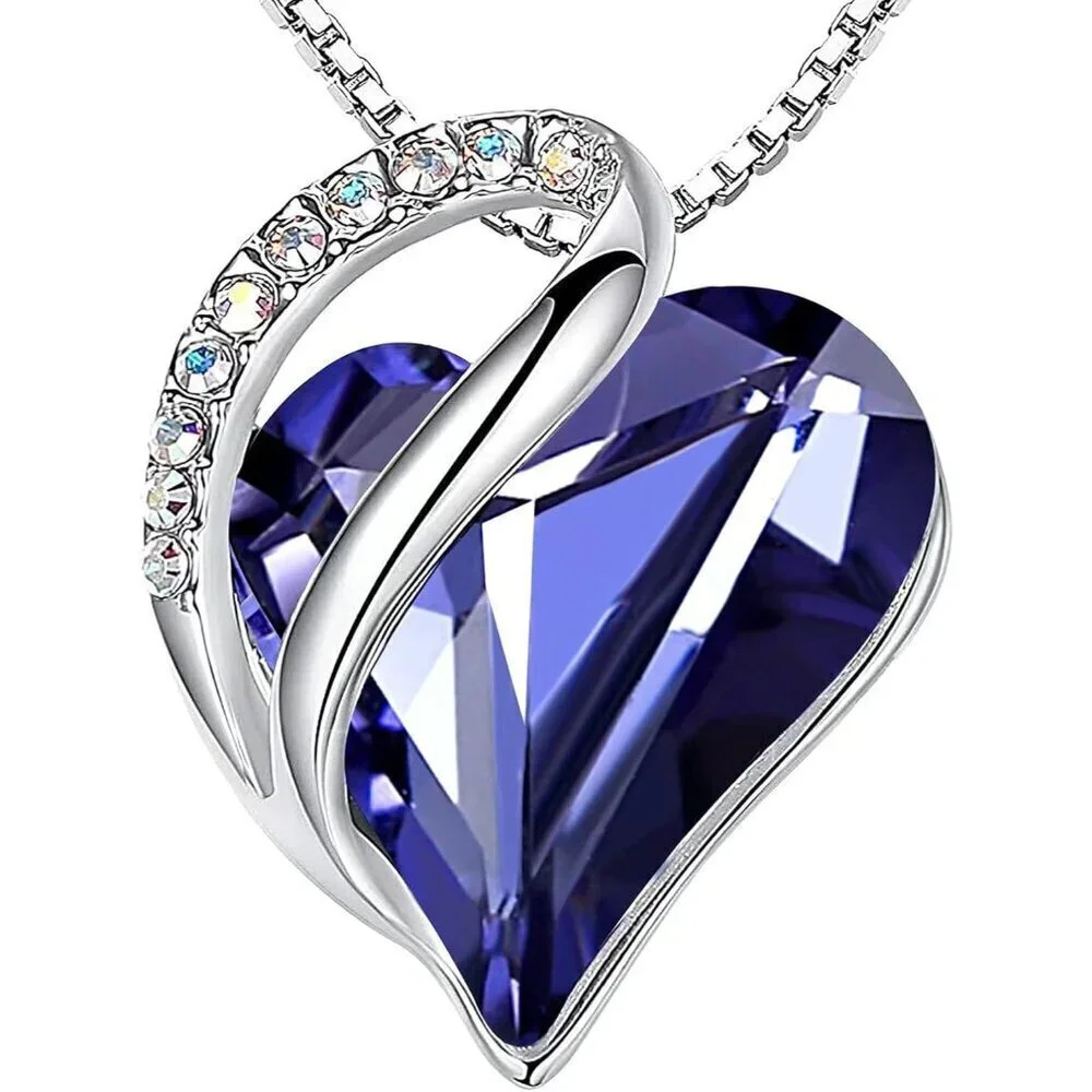 Infinity Love Birthstone Heart Pendant Tanzanite Necklace Women Mom Wife Silver